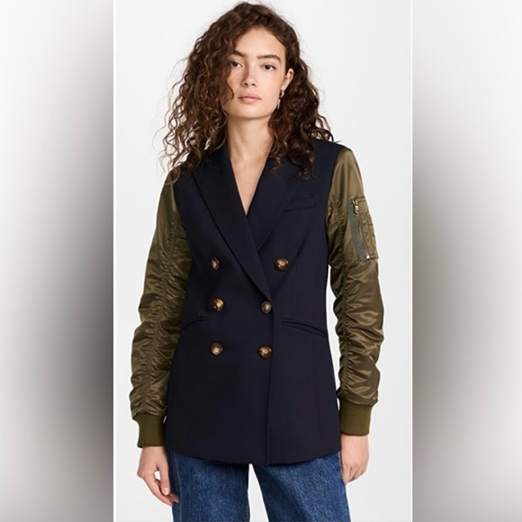 Veronica Beard Clausen Dickey Jacket Double-Breasted Olive Sleeves Size 6 NWT - Picture 2 of 11